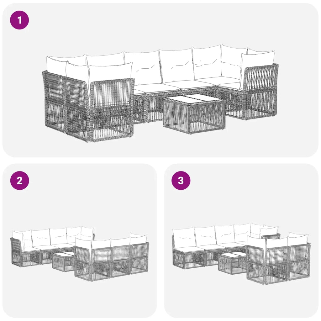 Set Divano da Giardino 8 pz Nero polyrattan 3434140