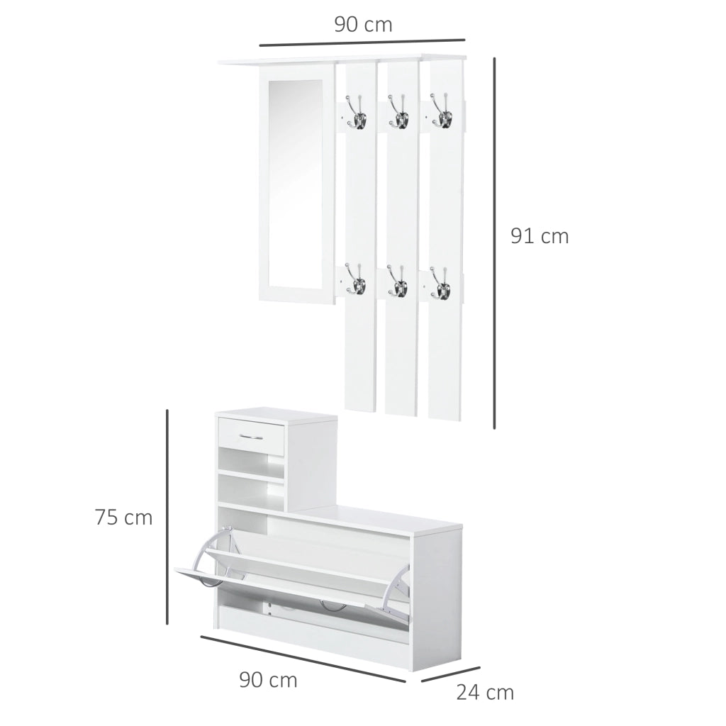 Mobile ingresso con appendiabiti specchio e panchina ¨C Zephmum ¨C Bianco