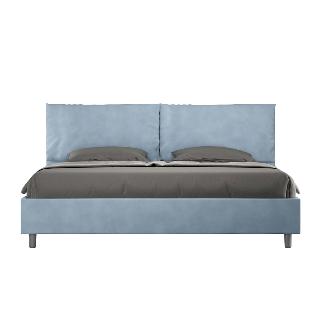 BS COM Letto matrimoniale king size con rete imbottito 200x210 microfibra azzurro