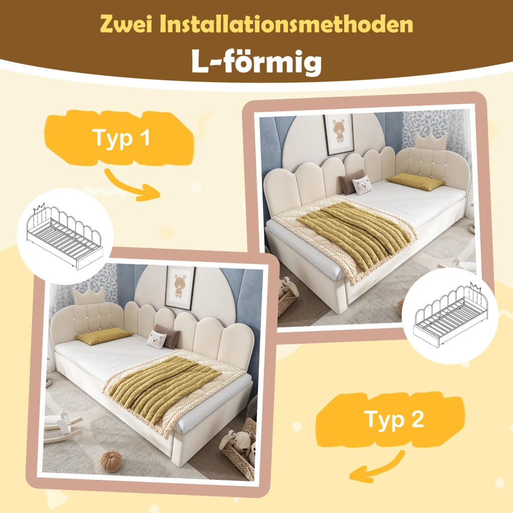 Sofa letto con letto estraibile velluto beige 90x200 cm
