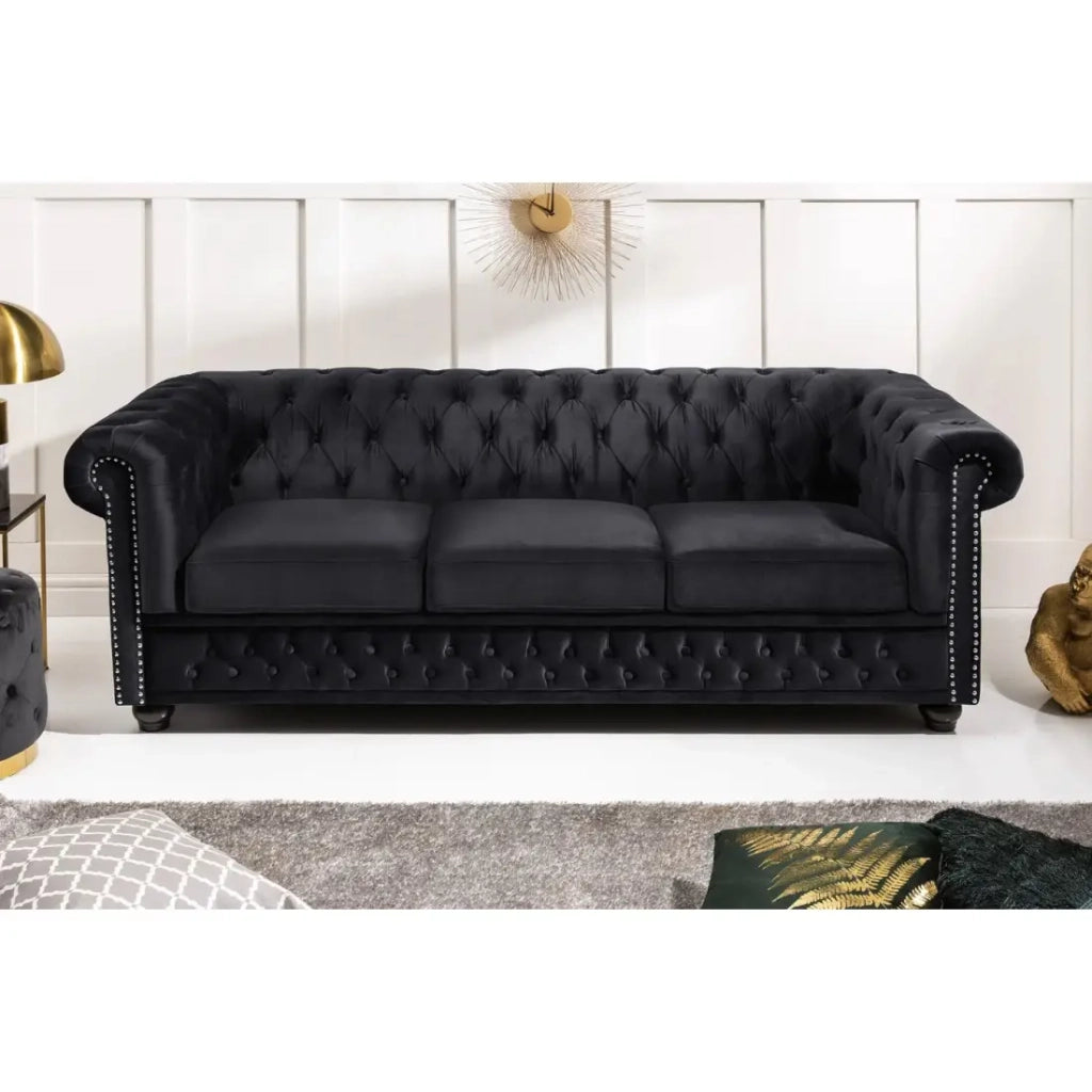 Divano diritto EDGAR – Nero – 3 posti – Velluto stile barocco