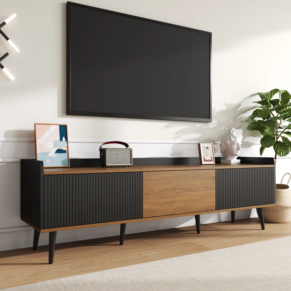 Cassettiera per TV nero e naturale in MDF e truciolare lunghezza 160 cm