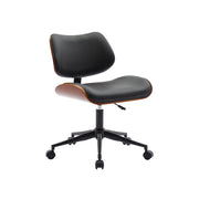 Sedia da ufficio con rotelle, effetto legno curvato e similpelle, nero