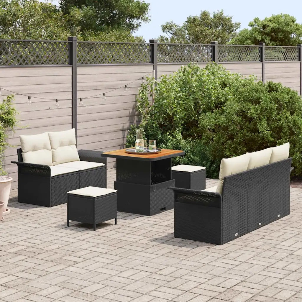 Set Divano da Giardino con cuscino 8 pcs Nero polyrattan