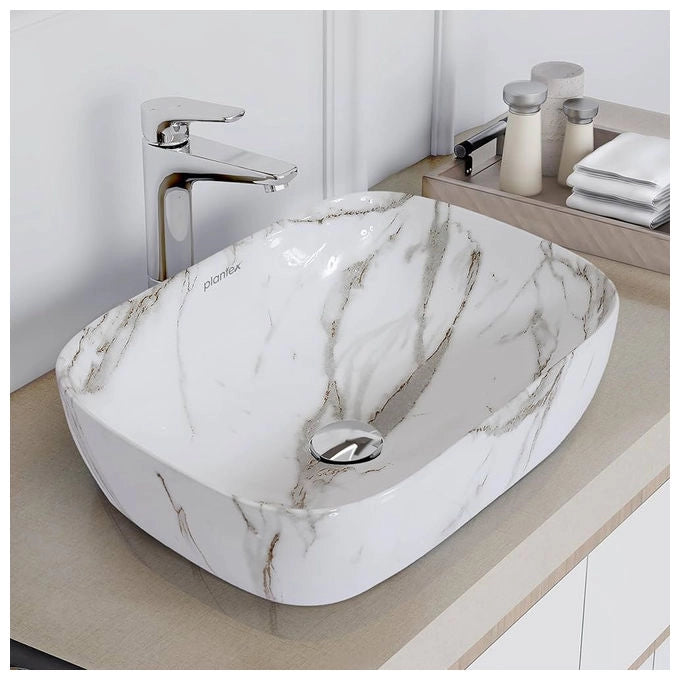 Plantex ALPHA White Marble Countertop Basin Stylish Ceramic Sink