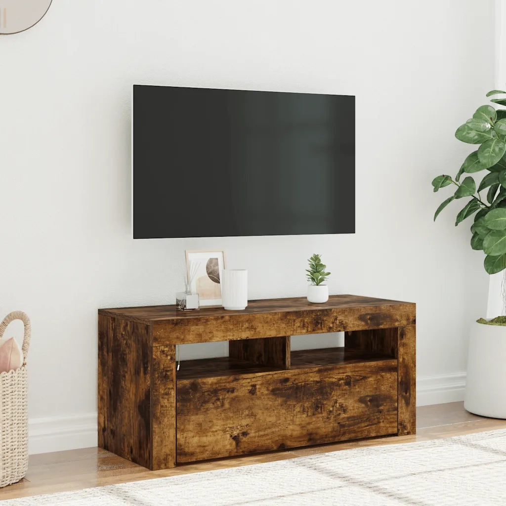 Mobile Porta TV con Luci LED Rovere Fumo 90x35x40 cm 822721