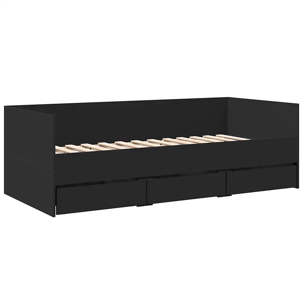 Divano letto | Sof¨¤ letto | Letto singolo con Cassetti senza Materasso Nero 75x190 cm