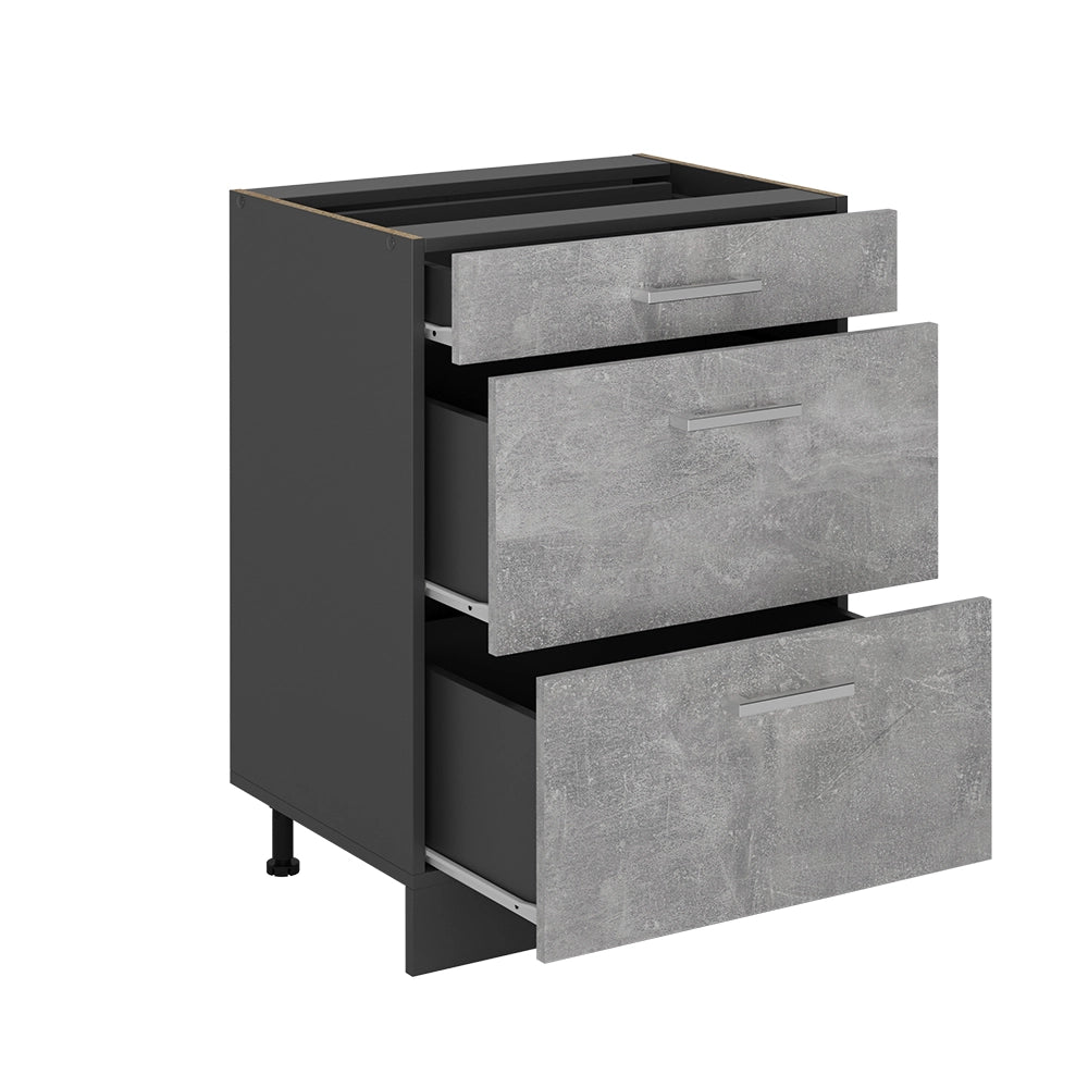 Vicco Mobiletto base per cucina Calcestruzzo 60 cm con cassetti, marmo AP