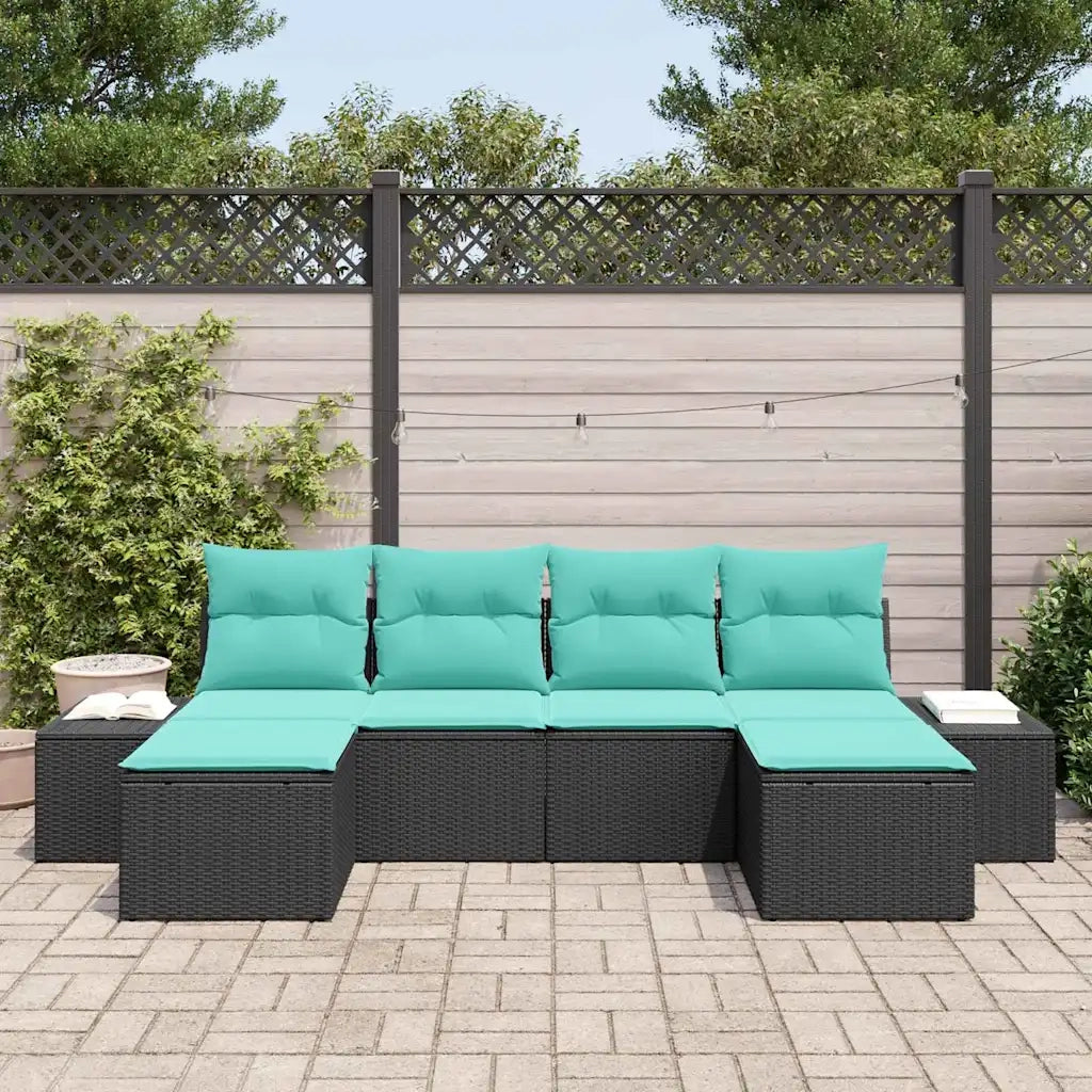 Set Divano da Giardino 4 pz Nero e Turchese polyrattan 3355845