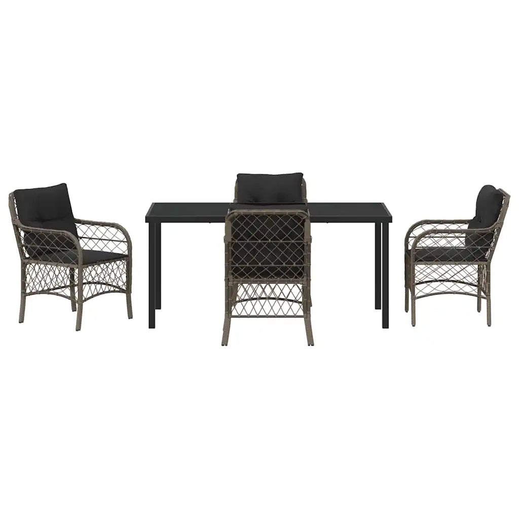 Set da Pranzo per Giardino con cuscino 5 pcs Grigio polyrattan