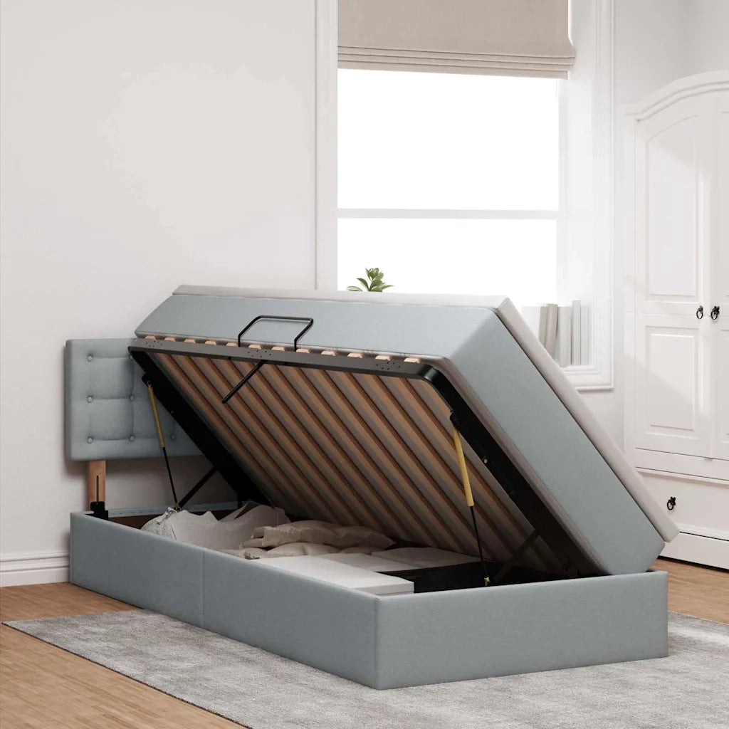 Letto con contenitore e materasso Grigio chiaro 90 x 200 cm