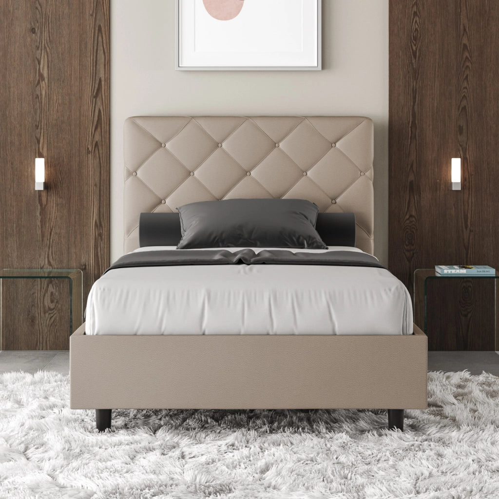 BS COM Letto una piazza e mezza con rete imbottito 120x210 similpelle tortora