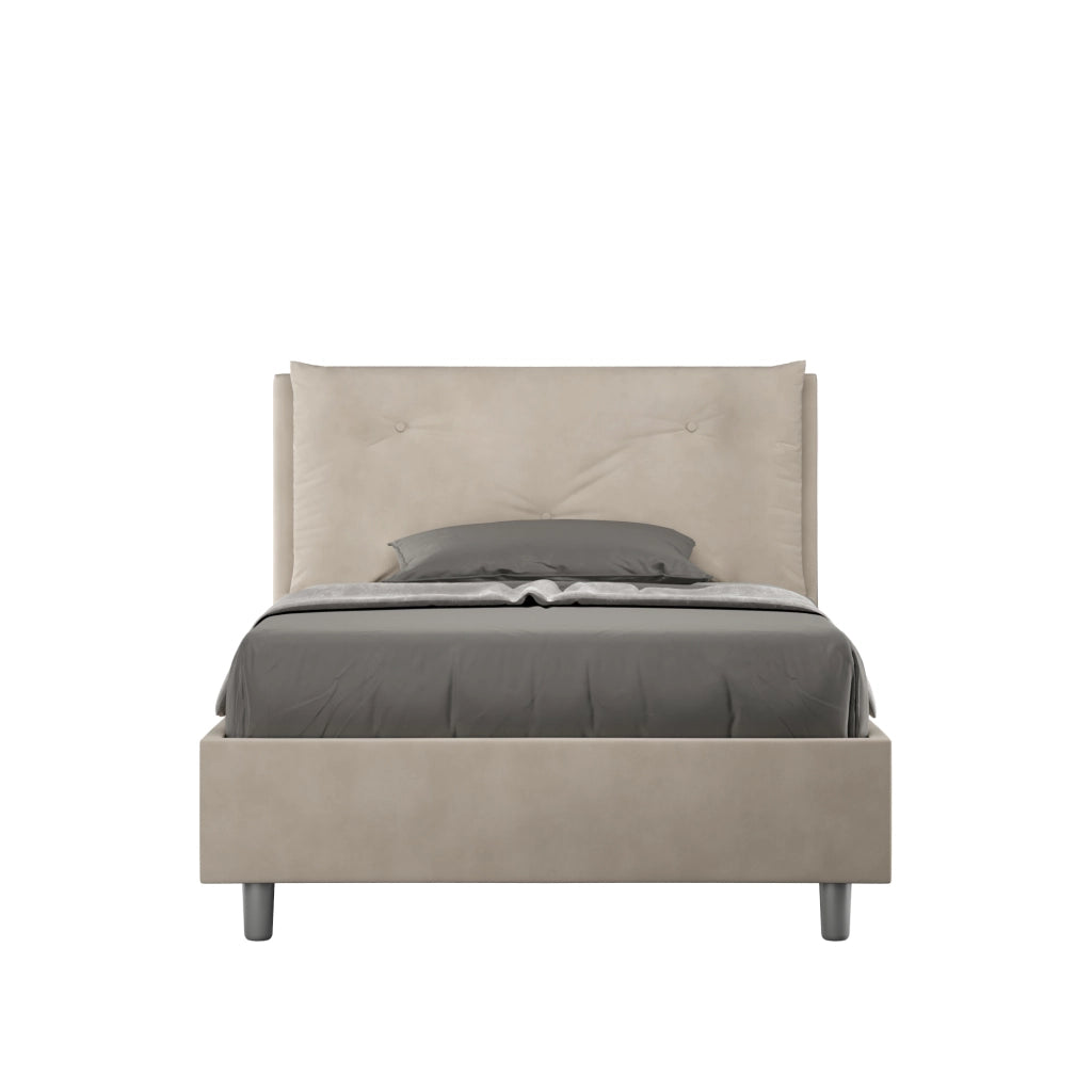 BS COM Letto una piazza e mezza senza rete imbottito 130x200 microfibra sabbia Large