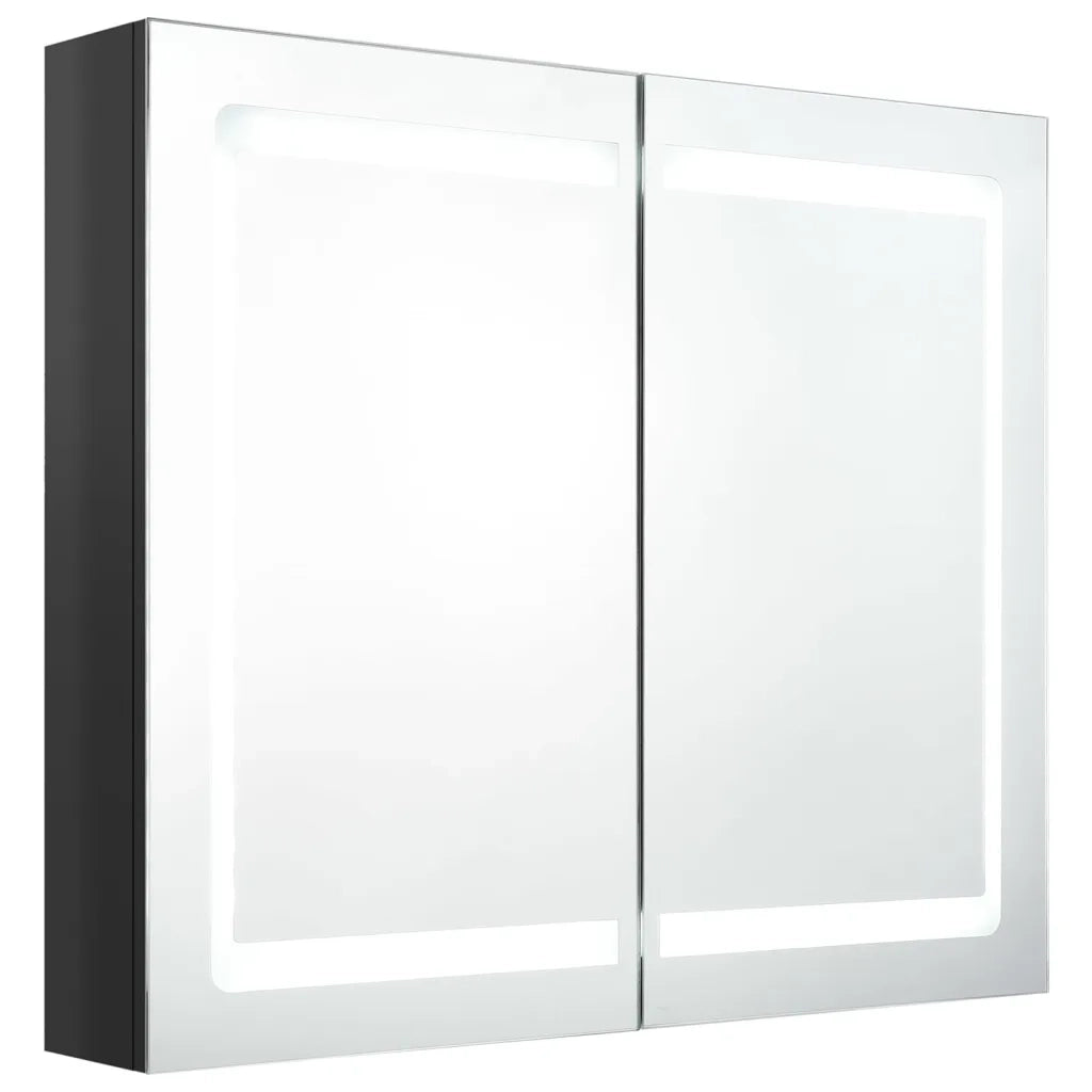 Armadietto Bagno con Specchio e LED-Mobiletto a specchio Nero Lucido 80x12x68 cm