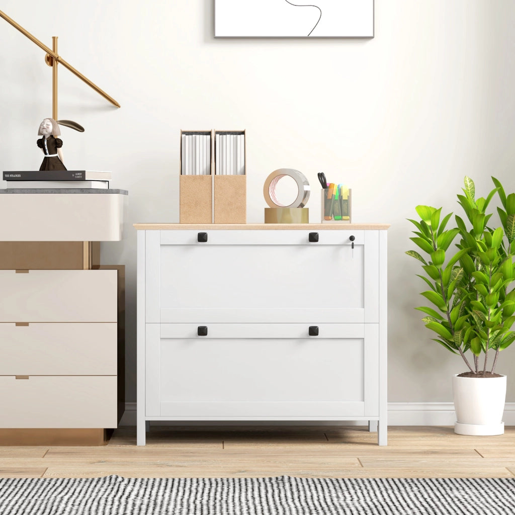 Cassettiera con 2 cassetti e appendiabiti ¨C Minimal ¨C 79x40x72 cm bianco e rovere