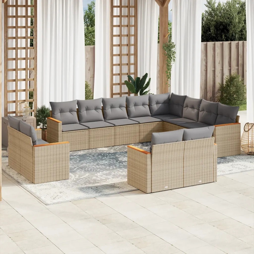 Set Divano da Giardino 12 pz con Cuscini Beige Misto Polyrattan 3226514