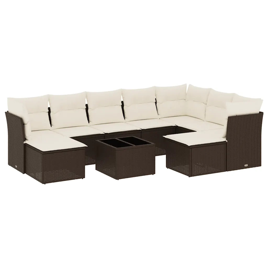 Set Divani da Giardino 10pz con Cuscini in Polyrattan Marrone 3218583