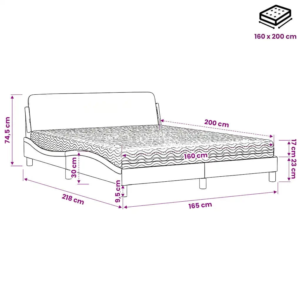 Letto con Materasso Dover Nero 160x200 cm in Similpelle 3208437