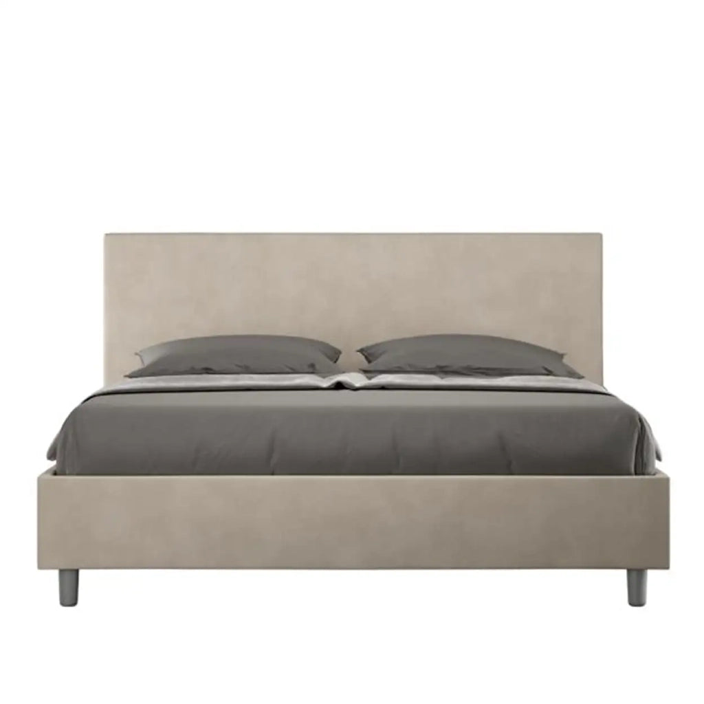 Letto matrimoniale con rete imbottito 160x210 microfibra sabbia Adele