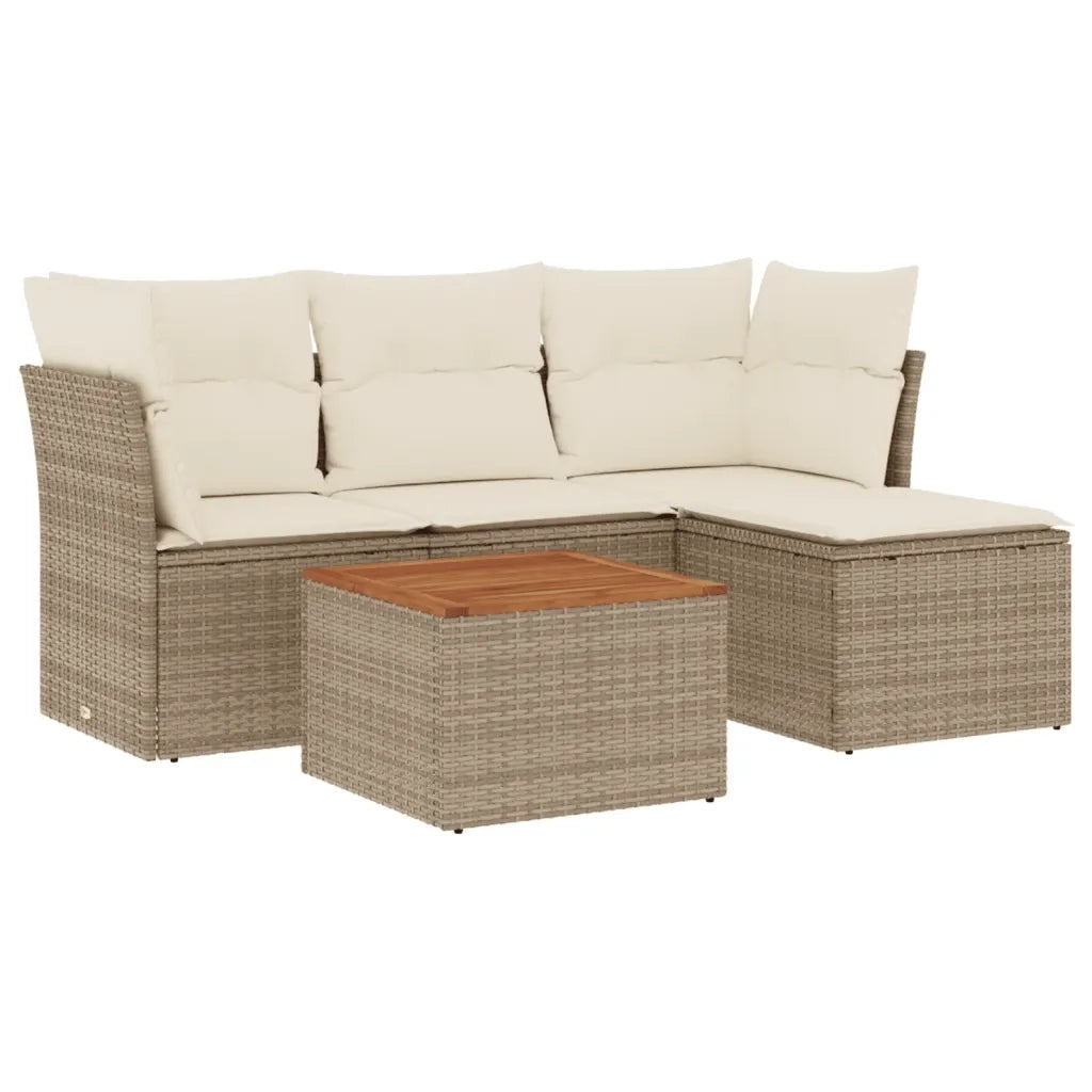 Set Divano da Giardino 5 pz con Cuscini Beige in Polyrattan 3223608