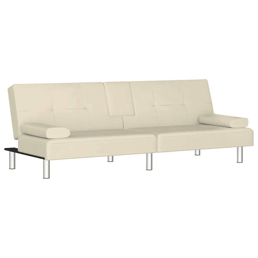 Divano Letto con Portabicchieri-Sofa Letto-Daybed in Similpelle Crema