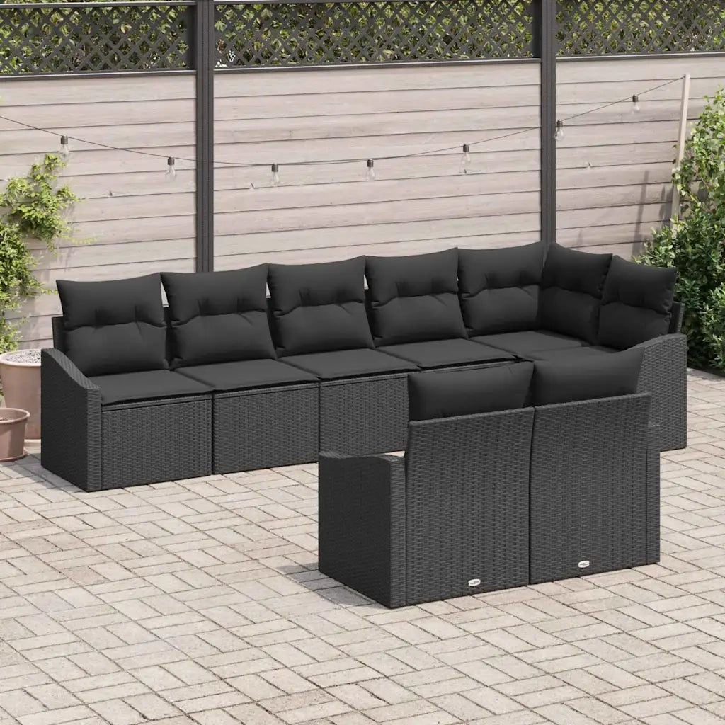 Set Divano da Giardino con cuscino 8 pcs Nero polyrattan