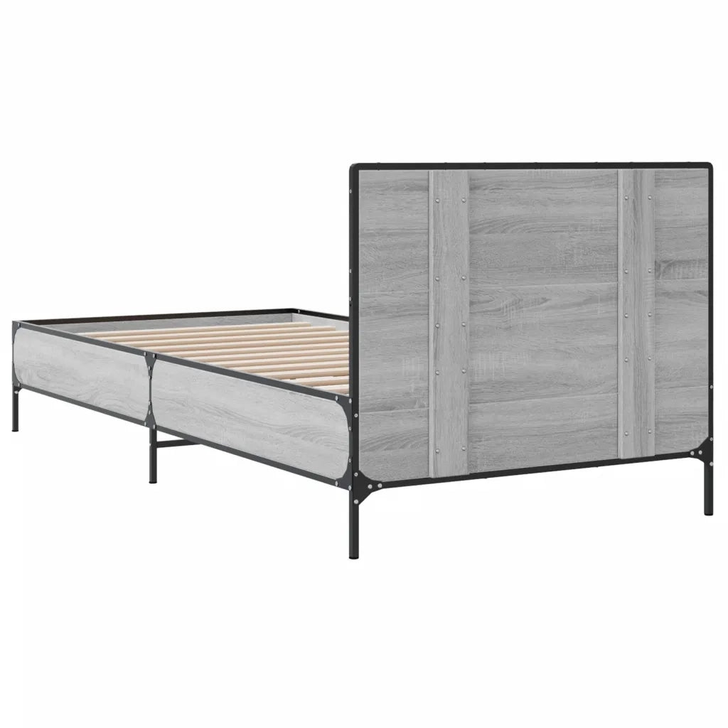 Letto singolo | Letto per adulti | Giroletto Grigio Sonoma 100x200 cm Legno Multistrato e Metallo