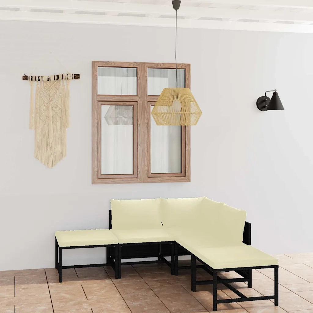 Set Divani da Giardino 6 pz | Set Salotto da Giardino con Cuscini in Polyrattan Nero