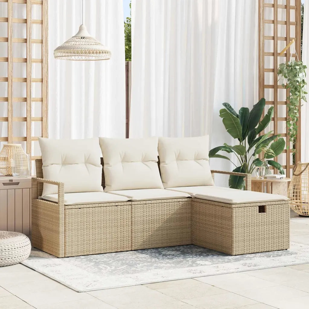 Set Divano da Giardino con cuscino 4 pcs Beige Poly Rattan 3360482