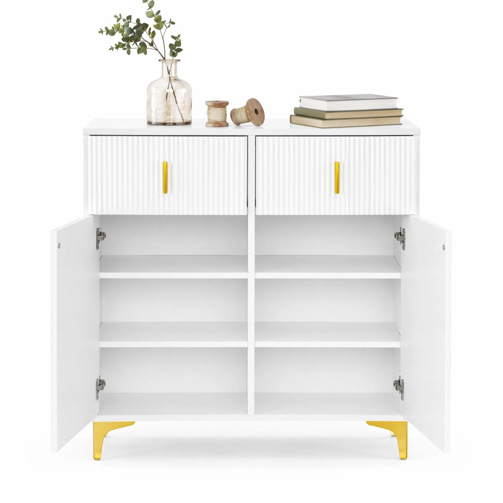 Sideboard con 2 cassetti, 2 ante e ripiani regolabili, bianco