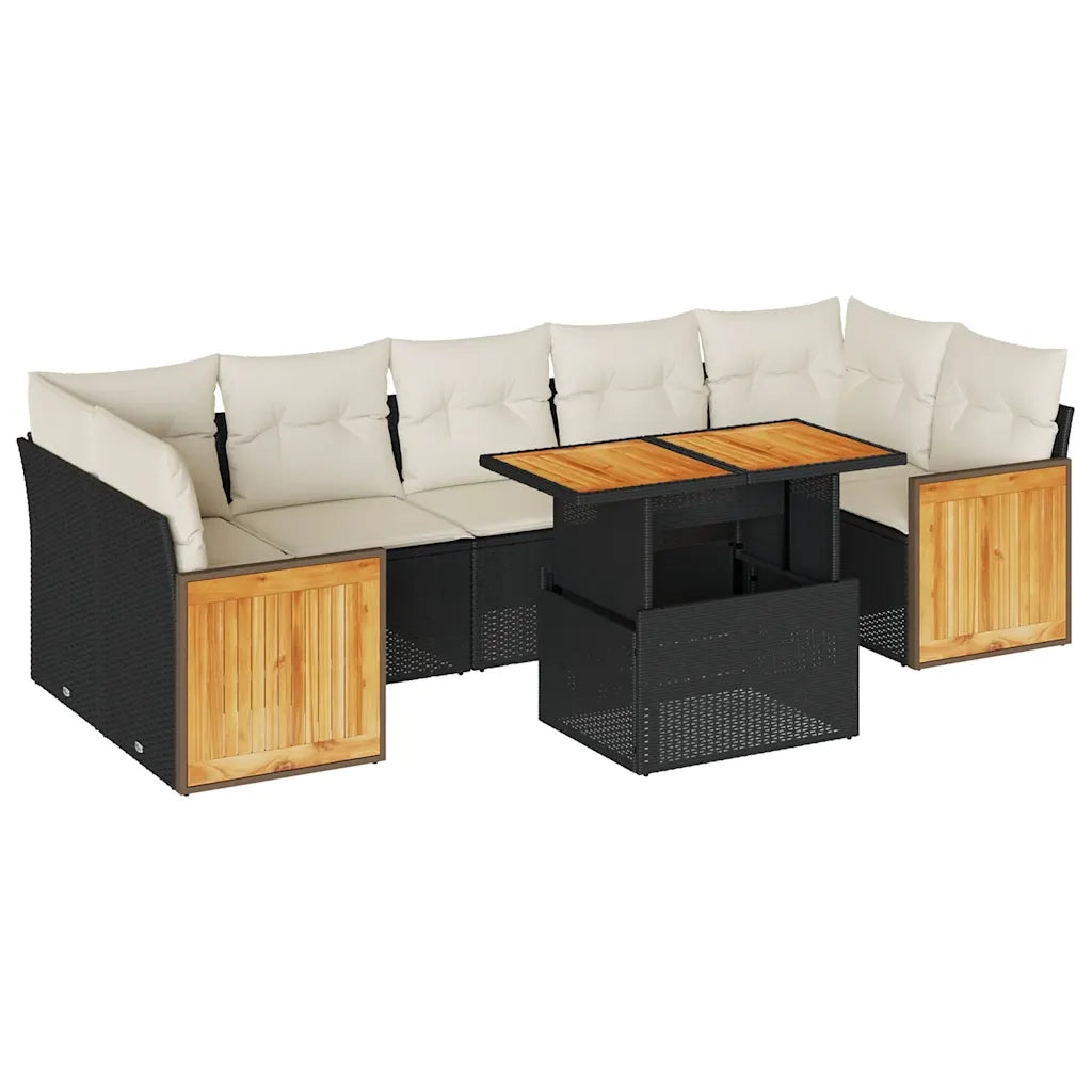 Set Divani da Giardino con Cuscini 8 pz Nero Polyrattan Acacia 3327682