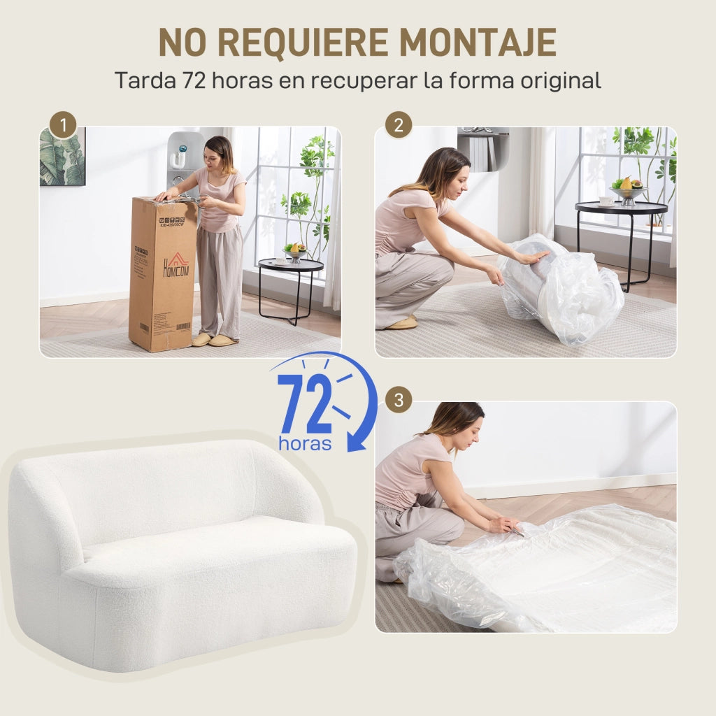 Divano 2 Posti Curvo Imbottito Trapuntato ¨C Minimal ¨C Crema 142 cm