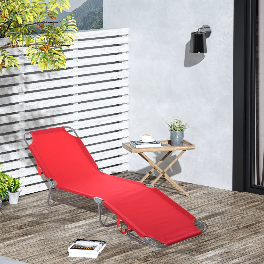 Lettino Prendisole Pieghevole con Schienale Reclinabile su 5 Livelli, 187x55x24cm, Rosso