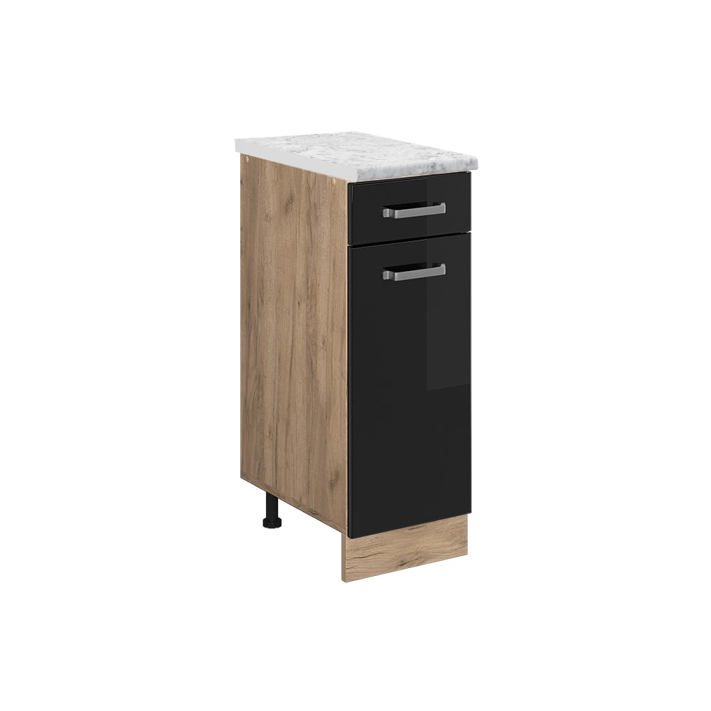 Mobiletto base per cucina R-Line Nero lucido/Rovere dorato 30 cm PL Marmo Vicco