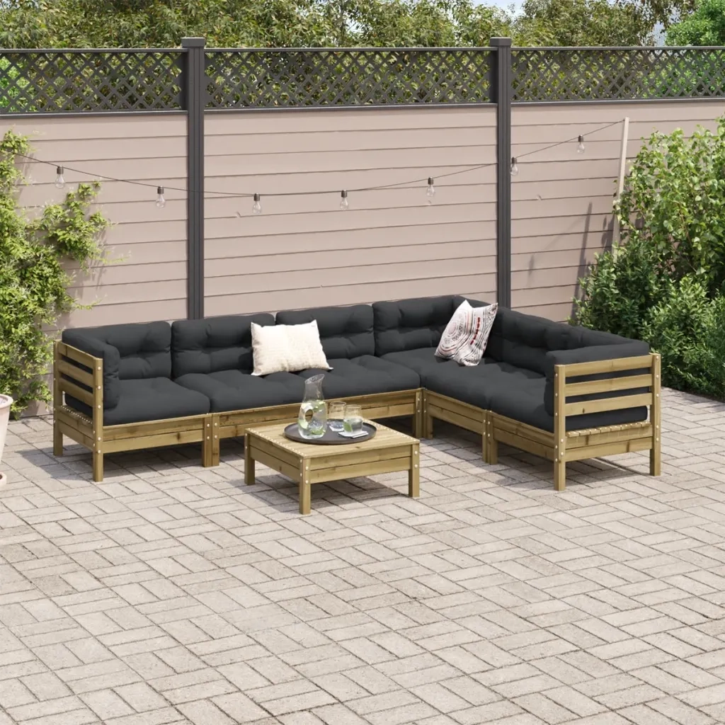Set Divani da Giardino 7pz con Cuscini Legno Impregnato di Pino