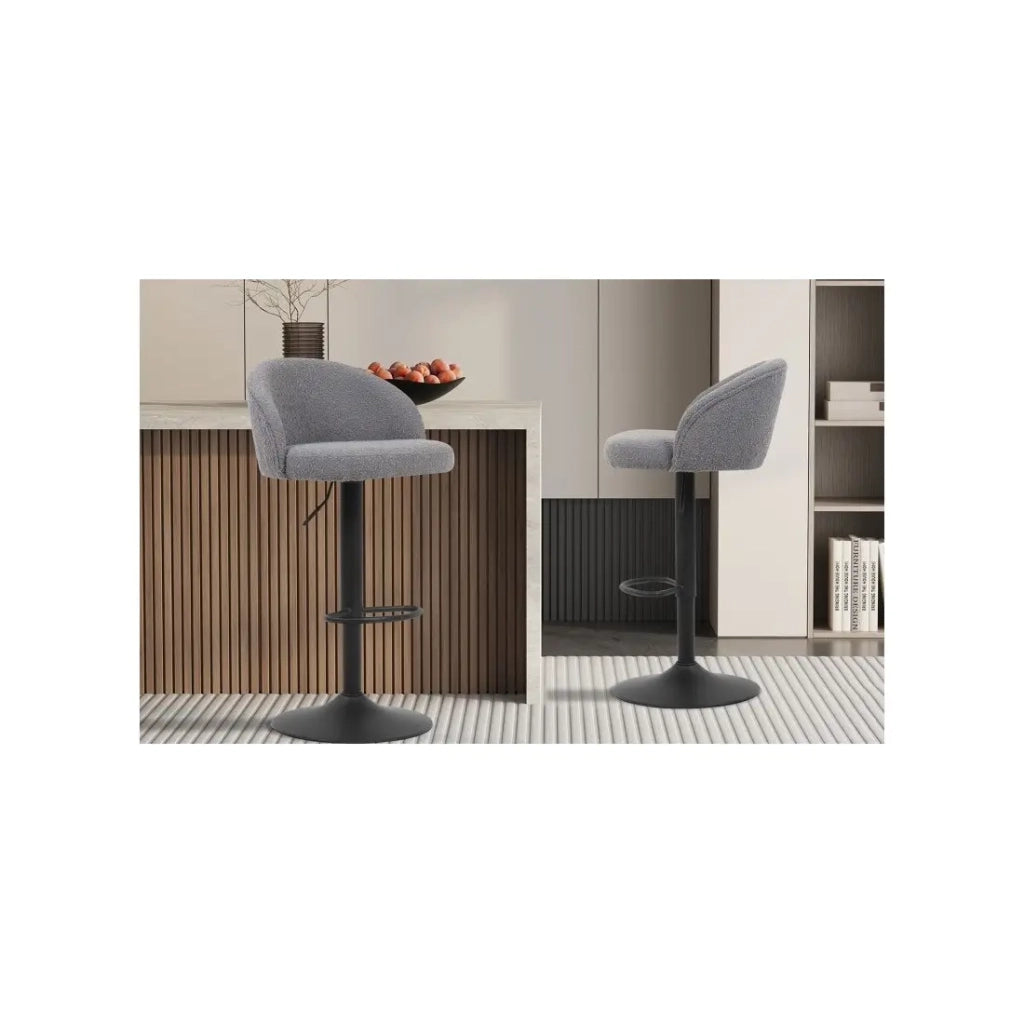 Sgabello da bar HYDRA - Bouclé grigio chiaro - Altezza regolabile 86-107 cm - Gambe in metallo - Stile moderno