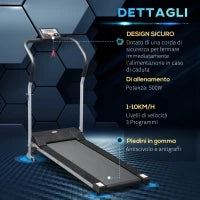 Tapis Roulant Elettrico Pieghevole, Tapis Roulant Elettrico Portatile 1.25HP con Schermo LCD, Velocità 1-10 km/h, Ruote, Allenamento per Casa, Ufficio, Palestra, Nero e Grigio