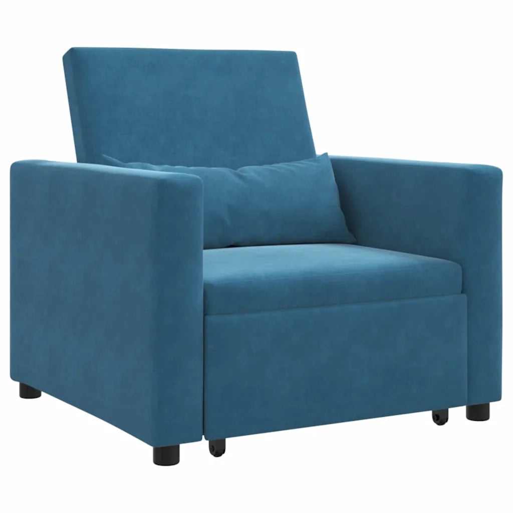 Divano letto estraibile singolo con ruote Blu Velluto 42002706