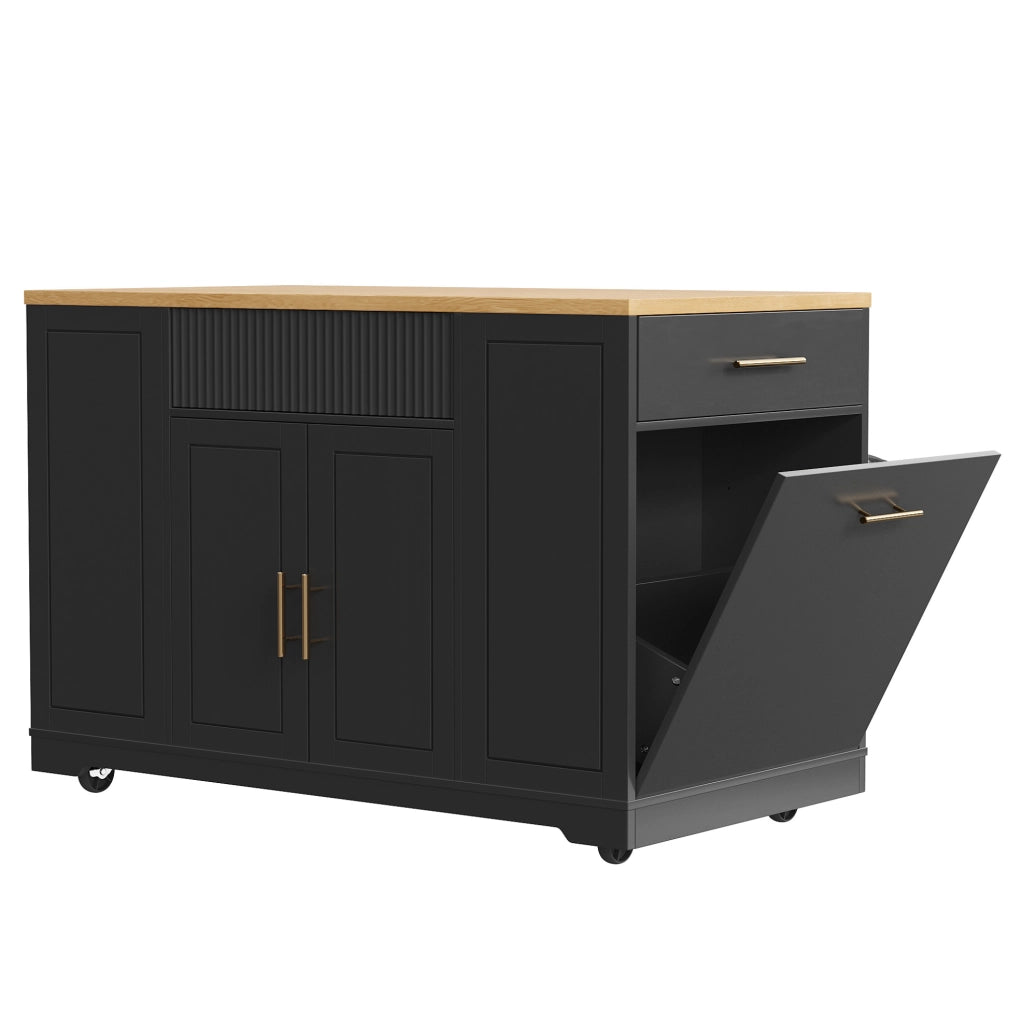 Isola da cucina 120x50 cm; con scomparto per rifiuti; MDF e metallo nero