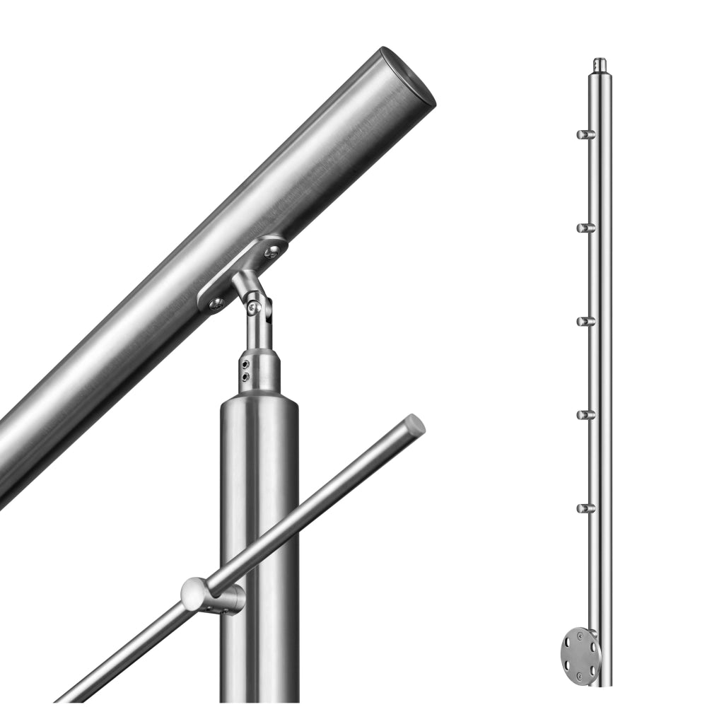 Ringhiera Balaustra Corrimano in acciaio inox 304 spazzolato per scale 150 cm, 5 barre trasversali, fissaggio laterale, per interni ed esterni