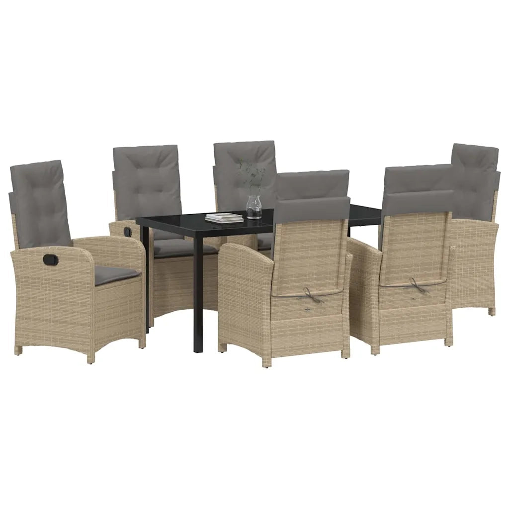 Set da Pranzo per Giardino con cuscino 7 pcs Beige polyrattan