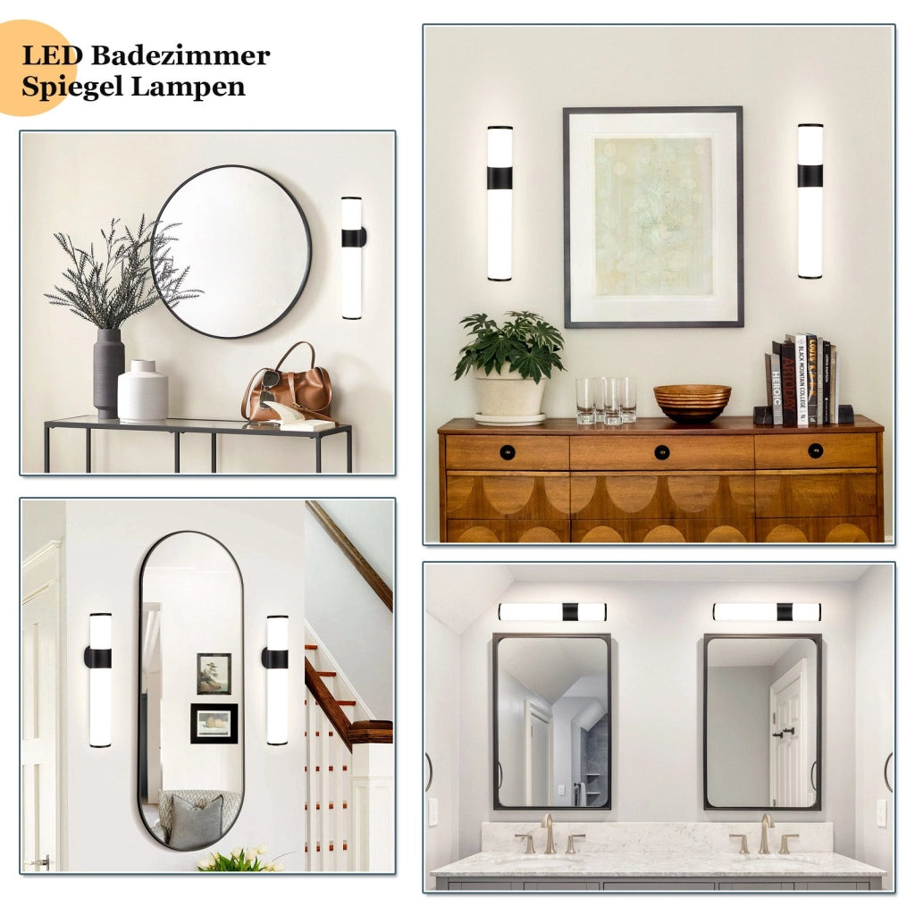ZMH Lampada da specchio per bagno a LED 6W nera da parete per bagno 30 cm