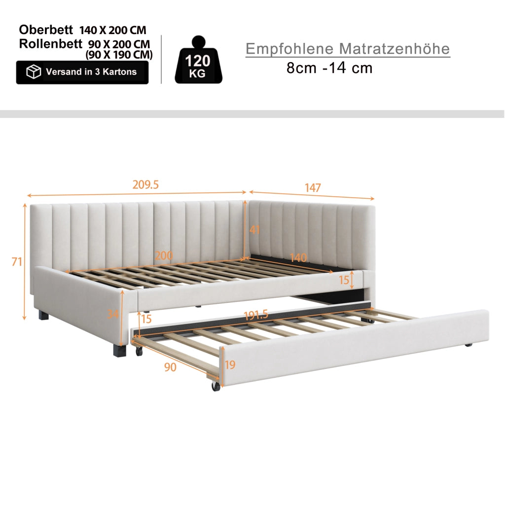 LETTO Divano letto estraibile 140x200 cm Velluto Beige