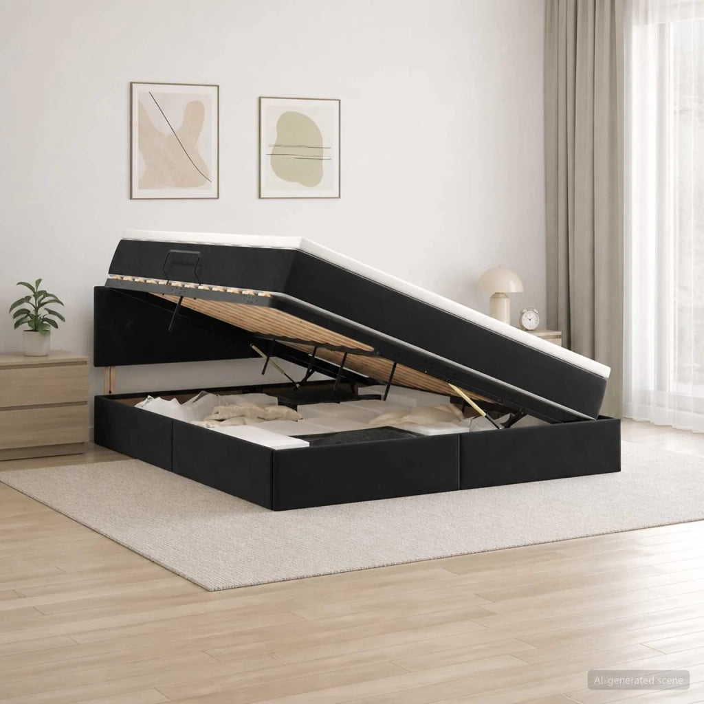 Letto con Contenitore con testiera Nero 160 x 200 cm Velluto 3458819