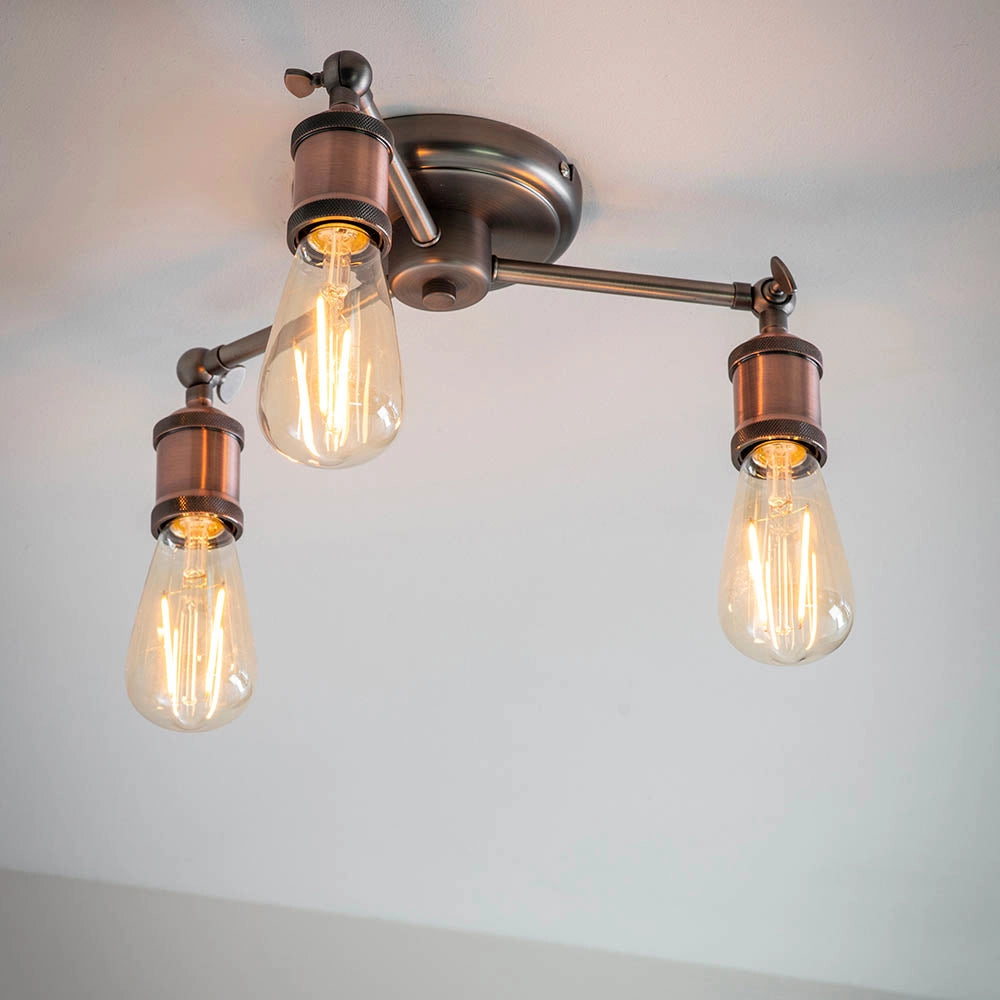 Plafoniera industriale rame anticato 3 luci E27 Endon