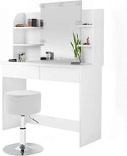 Tavolo da toeletta in vetro - Specchio con illuminazione LED - Con sgabello - Tavolo da toeletta per donne - 108 x 142 x 40 cm