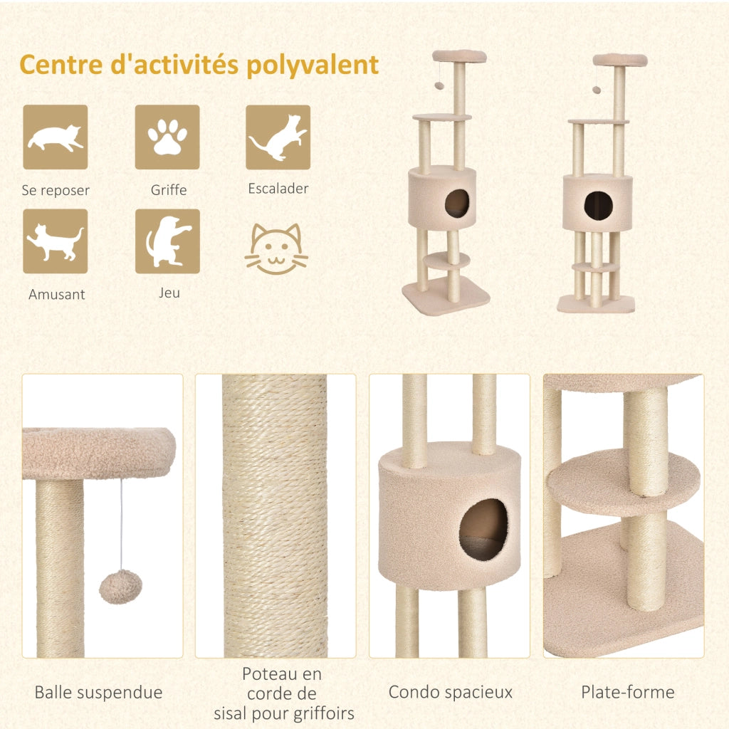 Albero per gatti con tiragraffi e cuccia ¨C Minimal ¨C 148 cm beige