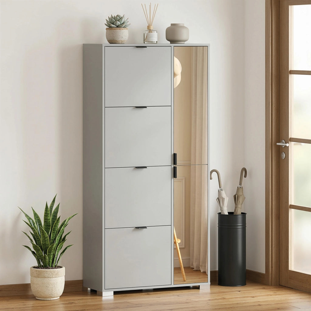 Scarpiera con Specchio e Cassetti Ribalta ¨C Minimal ¨C Grigio