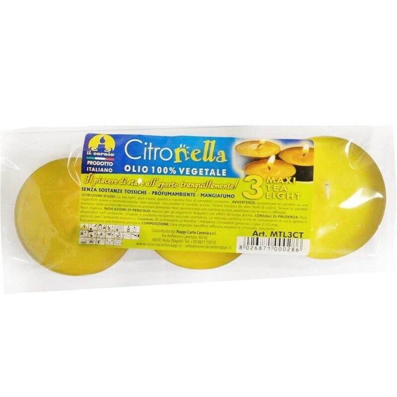 CANDELE TEA LIGHT MAXY CITRONELLA IN CONFEZIONE DA 3 PEZZI