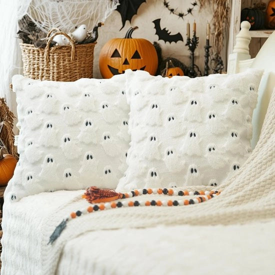 Set di cuscini decorativi per Halloween - Cuscini spaventosi - Piuma morbida - 45 x 45 cm - Ricamo 3D - Copricuscini